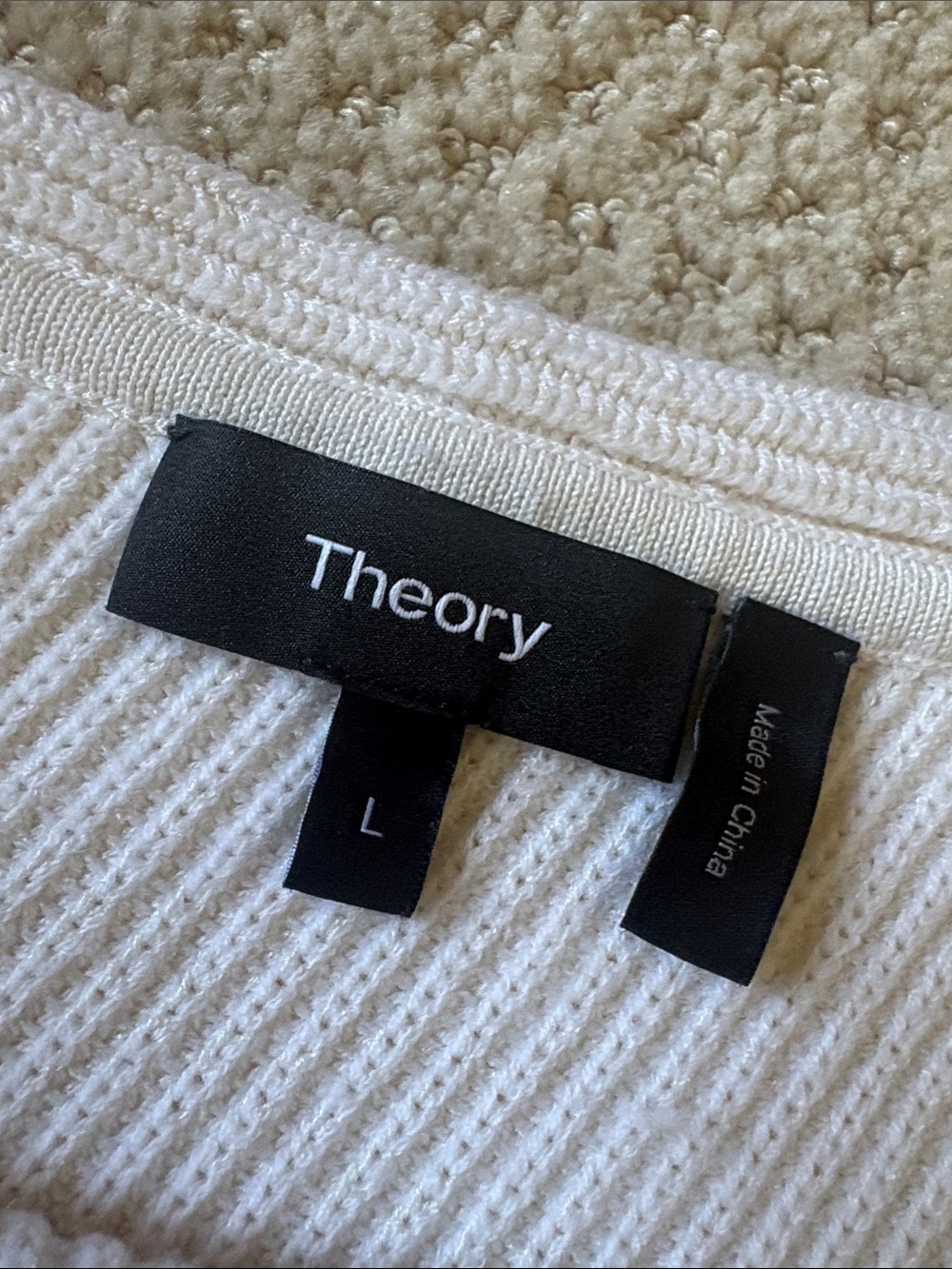Theory Off-Shoulder Ribbed Cream Sweater - Picture 2 of 3